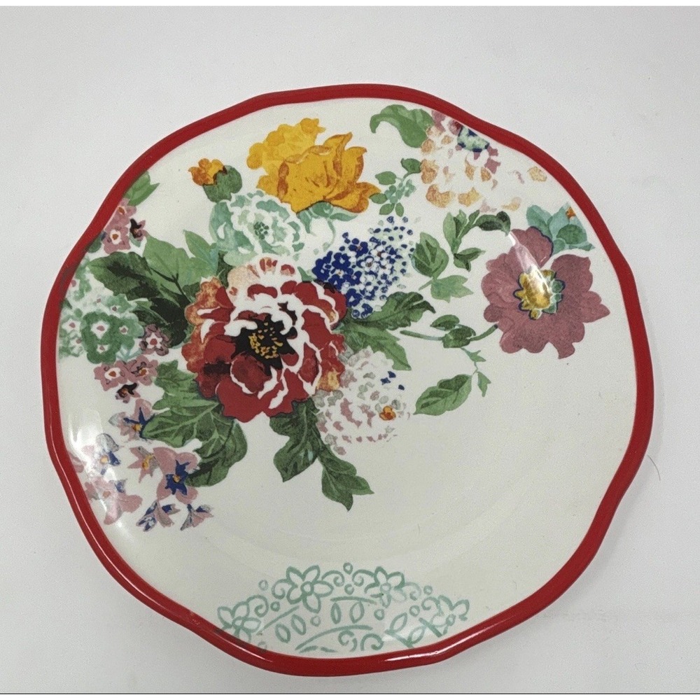 Pioneer Woman Floral Ceramic Salad Plate 20cm White/Multicolor Red Rim Set Of 8